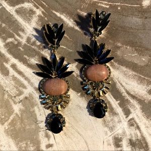 Wooden and Embellished Dangling Earrings